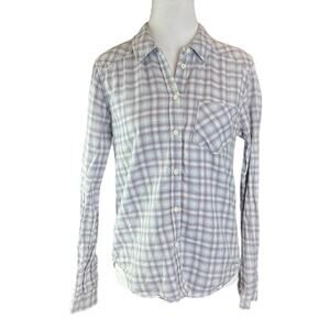 Paige Plaid Button Up Shirt Chambray Dusty Grape White Size Small
